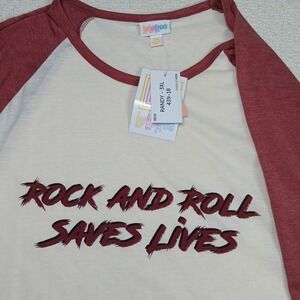 LuLaRoe Randy Shirt 3XL Rock‎ And Roll Saves Lives Baseball Tee NWT Burgundy